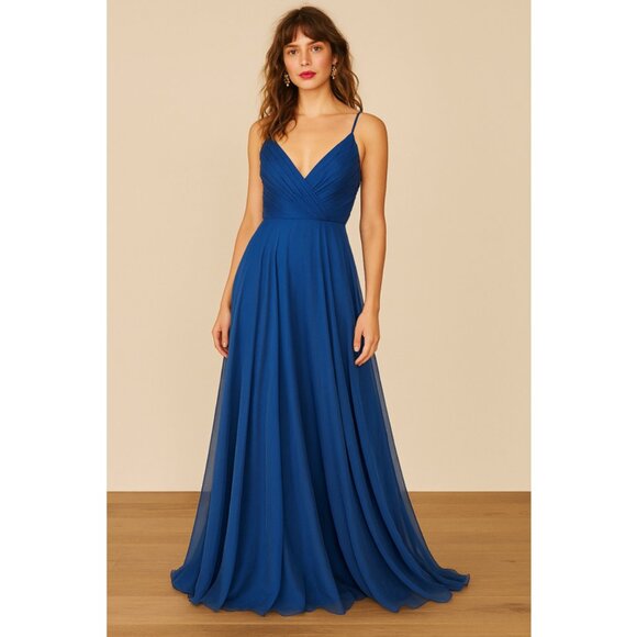La Femme Royal Blue Formal Evening Gown Dress Size 6 Spaghetti Strap V-Neck - Picture 1 of 8